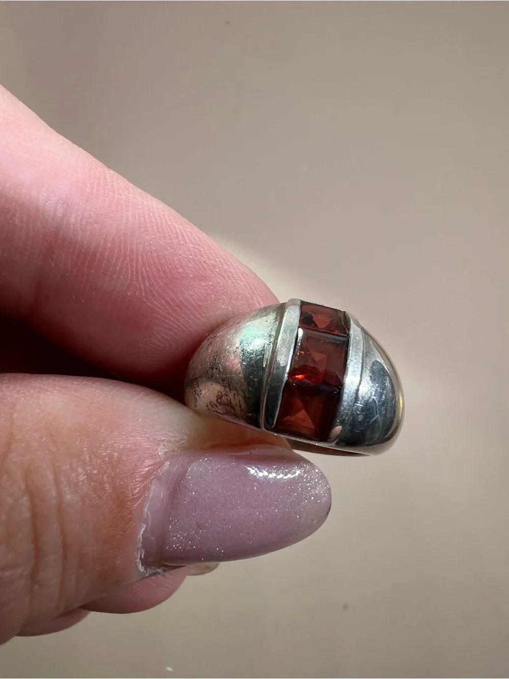Sterling Silver Ring with Deep Garnet Gemstones